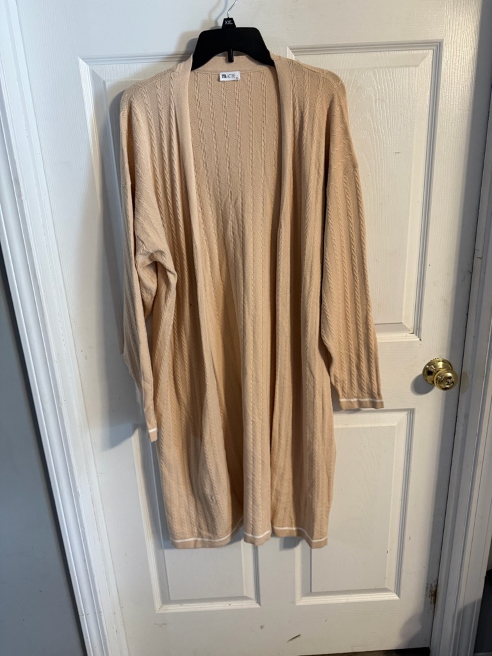 ZYIA Beige Open-Front Cable Knit Cardigan